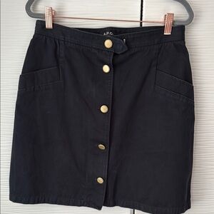 A.P.C. Black Buttoned Jean Mini Skirt Sz 40